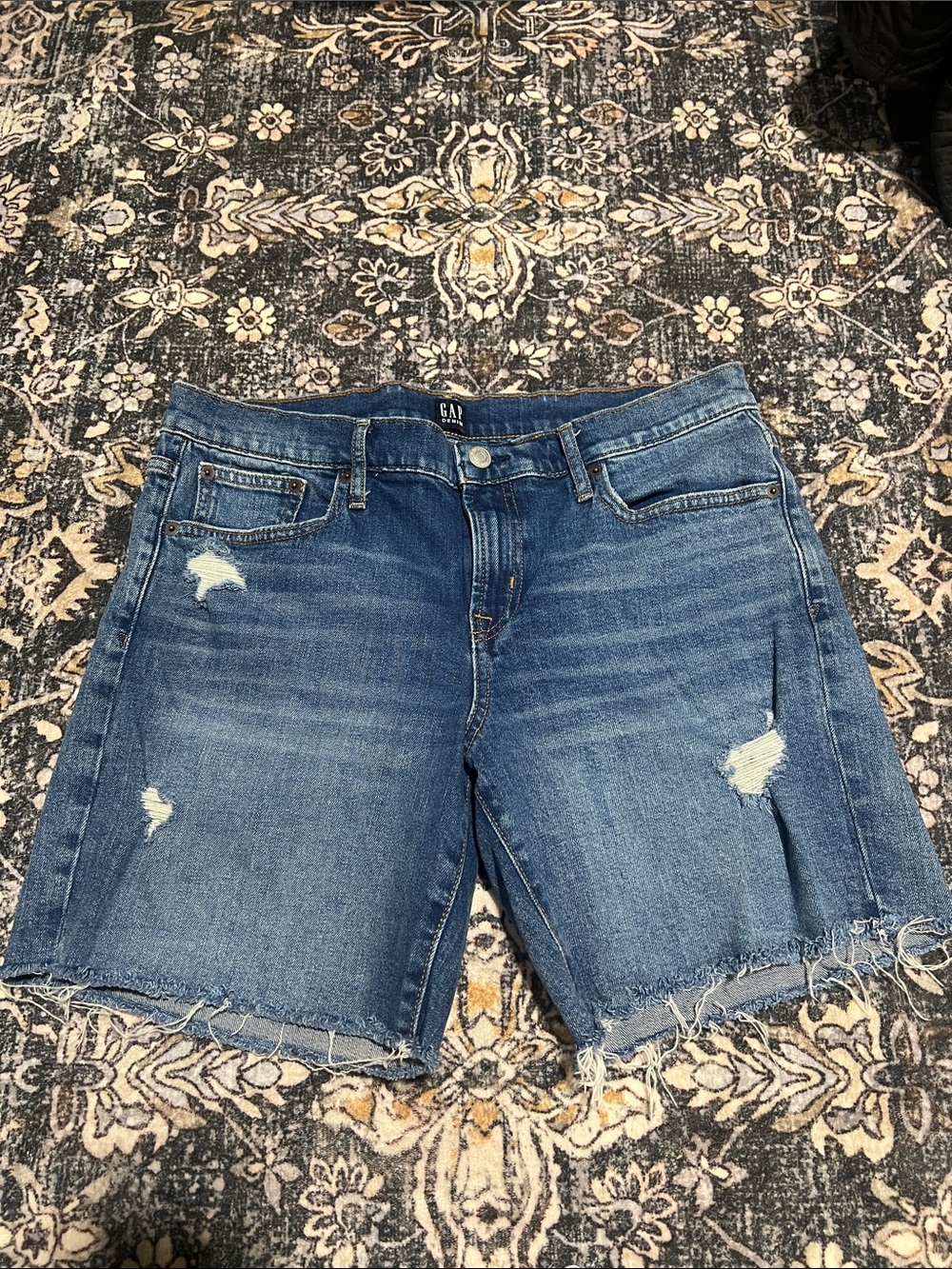 GAP Blue Distressed Denim Bermuda Shorts